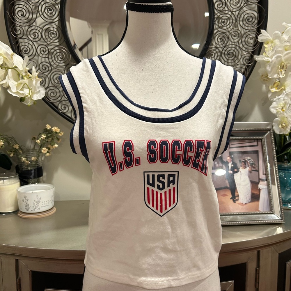 U.S. Soccer Sleeveless Crop Tank - White with Navy & Red #149